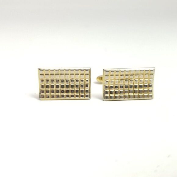 Vintage Cufflinks, Gold Tone Textured Rectangle, Classic Minimal Design, Estate - Picture 1 of 6